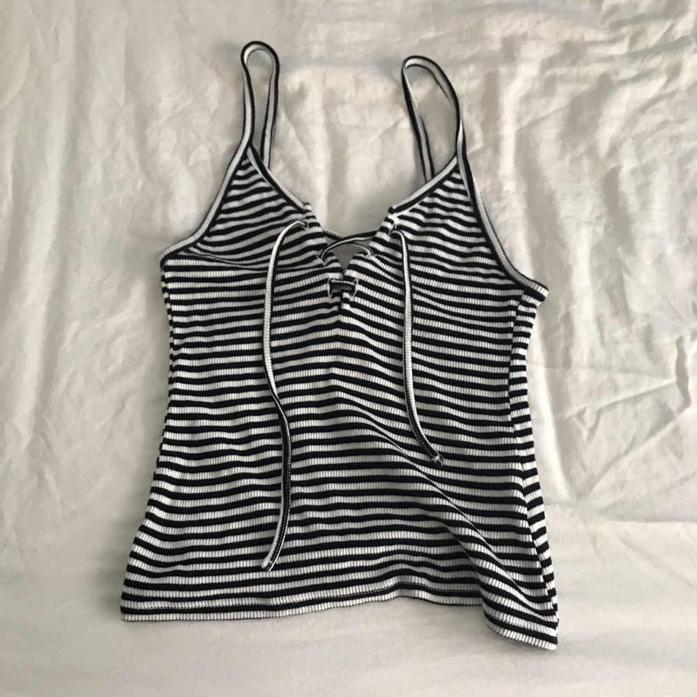 Topshop Stripped Tie Front Tank Top